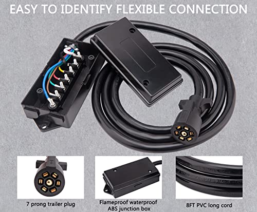 7 Pin Trailer Wiring Harness Plug,7 Way Plug Inline Trailer Cord,8 Feet, With Box,For Your Trailers, Rvs, Campers, Caravans, Food Vans And Other Towed Vehicles #TOP4