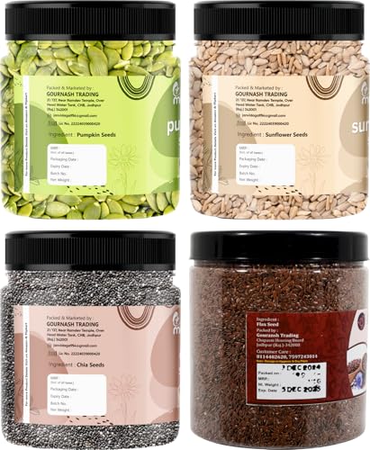 Image of MUMMA'S HOME GRAMITY Super Seeds Combo Pack 1kg Each | Pumpkin Seeds, Sunflower Seeds, Chia Seeds & Flax Seeds | High Fibre Healthy Seeds for Snacks, Smoothies & Daily Nutrition | 1kg x 4 Jars