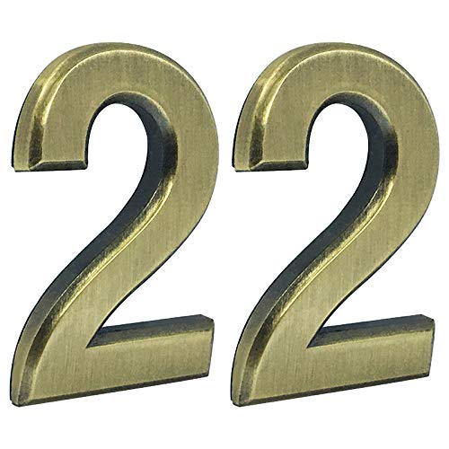 iMustech Mailbox Numbers, 2 Pcs/Set Solid Self-stick Number 2 for Mailbox, Door, Apartment, Hotel, 2-3/4 Inch, 3D Metal Brass
