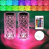 BGFHome Crystal Table Lamp RGB Color Changing Night Lights (2 Pack) Crystal Rose Diamond Touch Lamp for Bedroom Living Room Decor (Remote & Touch Control)