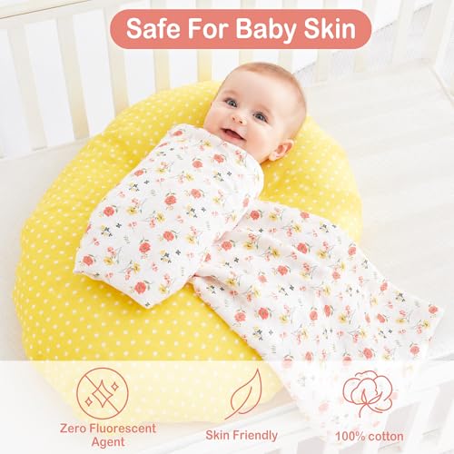 Image of Softan Swaddle Blanket, 47x47 in Muslin Swaddle Receiving Blanket for Newborns, Breathable & Soft, 4 Pack Yellow Flower