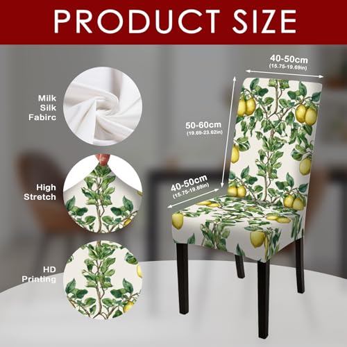 Image of Nuxovilar 6PCS Lemon Tree Yellow Green Leaf Stretch Chair Covers | Stretch Slipcover Furniture Protector Lemon Wrap Seat Guard Dining Room Kitchen Garden Cafe (Lemon Tree Pattern)