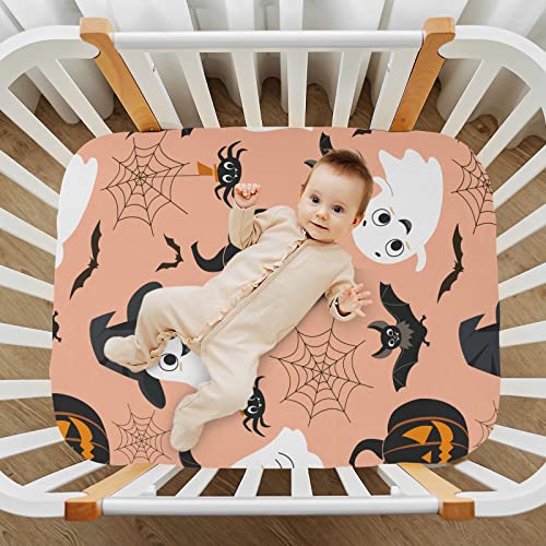 Image of Halloween Ghost Crib Sheets Soft Breathable Fitted Baby Crib Sheets Mattress Cover for Girl Boys, 52 inch x 28 inch x 9 inch