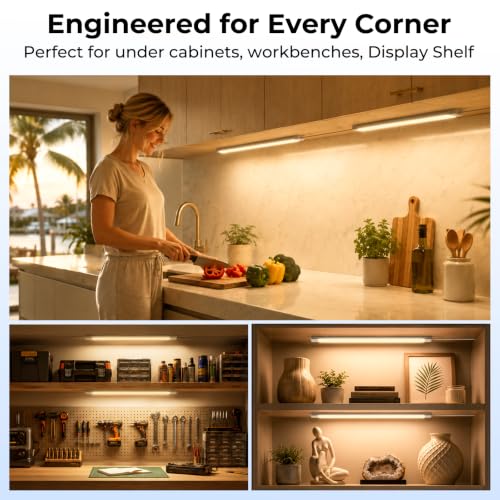 Image of ASOKO LED Under Cabinet Lighting, Plug-in Integrated 2-Bar Under Counter Lights with On Off Switch, 1400LM Bright Linked ETL Light Bar 2700K Warm White for Kitchen Cabinets, Shelves, Workbench