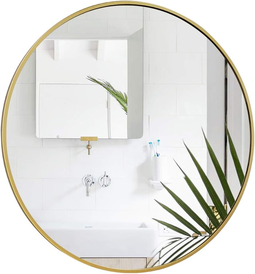 Gold Round Wall Mirror 36 Inch Large Metal Black Round Mirror Vanity Mirror Large Circle Wall Mirror Rustic Accent Mirror for Bathroom, Entry, Dining Room, & Living Room