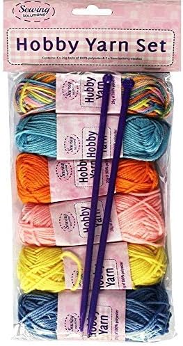 RnT Hobby Yarn Set 6pcs with 2 Plastic Needles Multicolor Starter Kit Wool Ball Crafting Knitting Handcrafts Arts & Crafts for Kids Girls Home Essentials