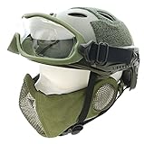 PJ Type Tactical Airsoft Fast Helmet and Foldable Half Face Mesh Guard with Ear Protection...