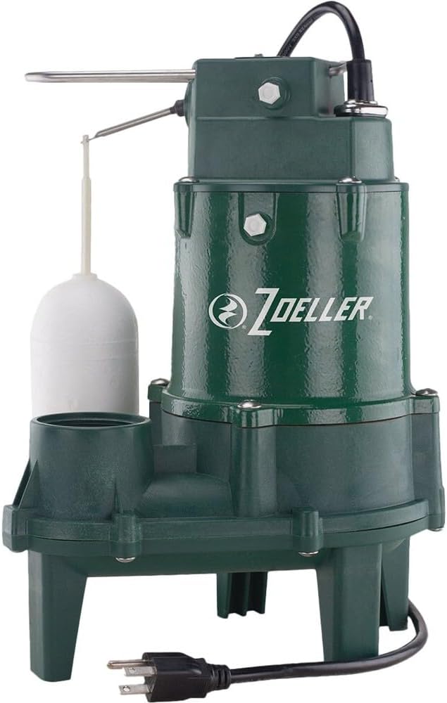 Zoeller 1/2 HP (Horsepower) 6000 GPH Cast Iron Vertical Float Switch Submersible Sewage Pump - Case of: 1;
