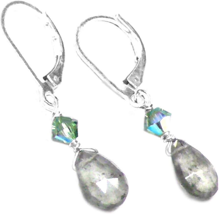 Moss Aquamarine Briolette Rose Gold-Filled Lever Back Earrings
