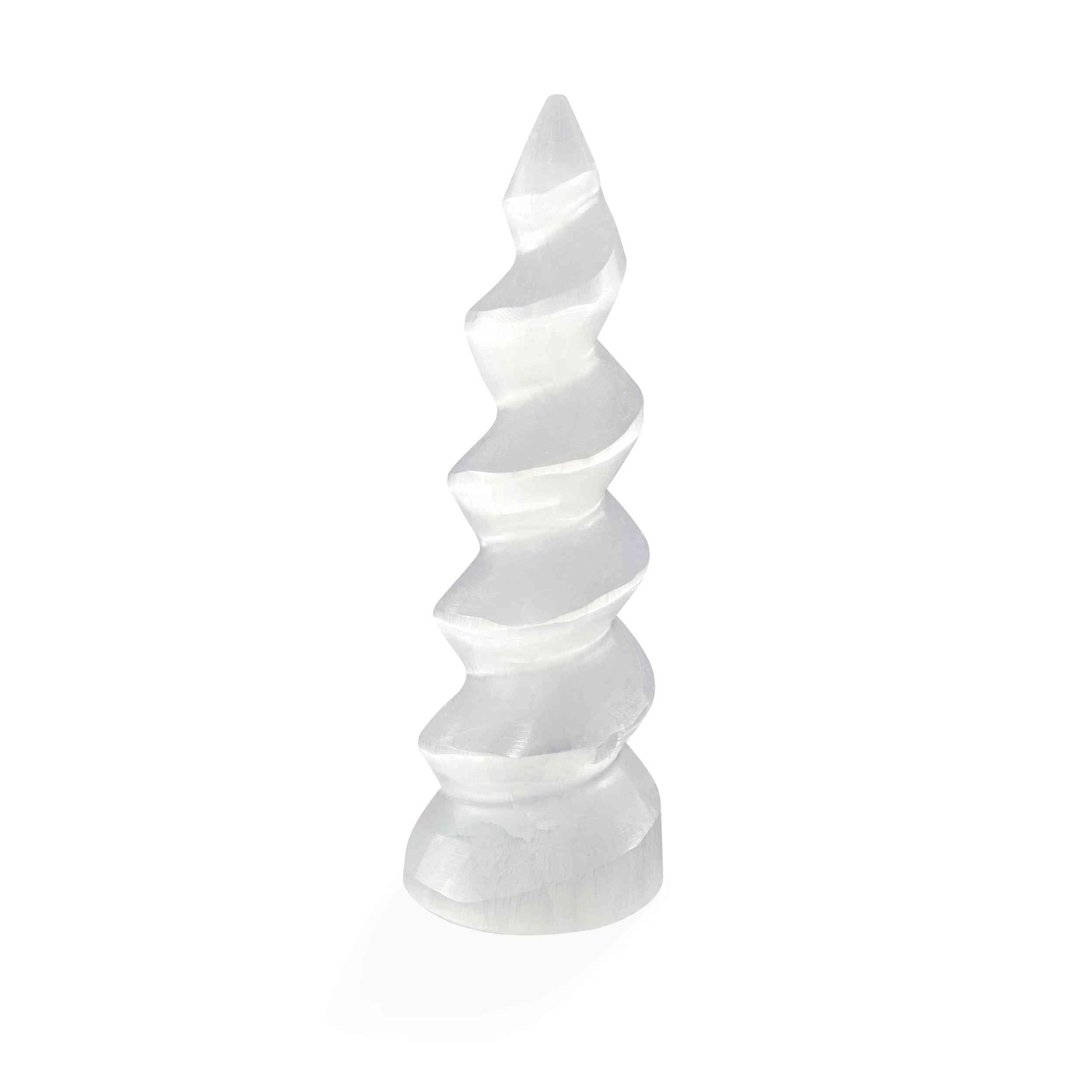 NKlaus Torre de selenita en espiral, 14 cm, piedra curativa para meditación, equilibrio de chakras y energía espiritual, decoración elegante y piedra protectora