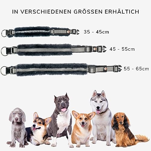 Chris innovatives Hundehalsband aus Lammwolle, Halsband vermindert erheblich Haarbruch, gepolstert, reflektierend, verstellbar, für kleine mittel große Hunde in M (35-45cm)