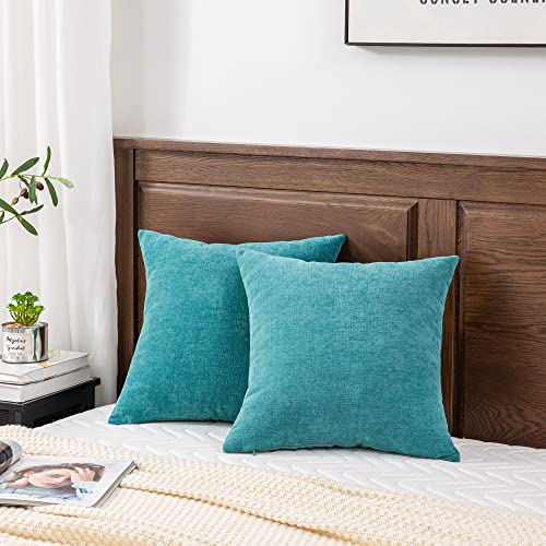 Gawamay Decorative Square Throw Pillow Covers 18X18 Inch Set Of 2, Super Soft Chenille Pillows Cover Fall Pillowcase For Living Room Bedroom Sofa Couch Cushion Cover Teal 45X45Cm (No Insert) #TOP3