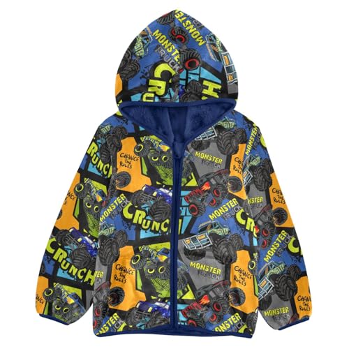 Boys' Fleece Hoody Jacket Zip Up Coat Warm Fall Winter Plush Jacket Monster Truck Long Sleeve Outerwear
