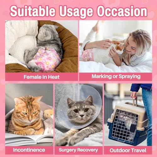 Image of Pet Soft Disposable Cat Diapers - Diaper for Female & Male Cats, Puppy Doggie Diapers for Female Dogs with Adjustable Foam Tail Hole, Medium (24Pcs, PK Flowers)