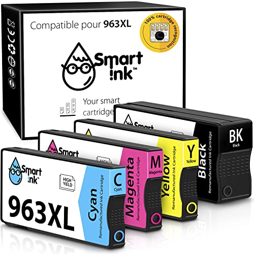 Smart Ink Cartouche d’Encre Compatible pour HP 963 XL 963XL 4 Pack (Noir Cyan Magenta Jaune) avec Système de Puce Avancée pour OfficeJet 9012 OfficeJet Pro 9010 9020 9022 9014 Cover