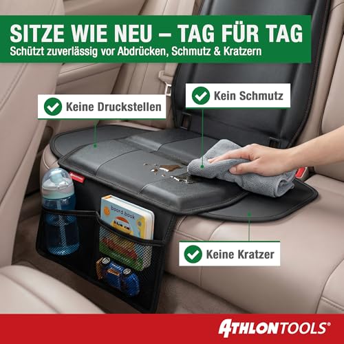 ATHLON TOOLS 2X Kindersitzunterlage mit Seitenschutz - Optimale Passform - Isofix kompatibel - Dick gepolstert - für Kindersitze, Babyschalen und Sitzerhöhungen - Patentiertes Design