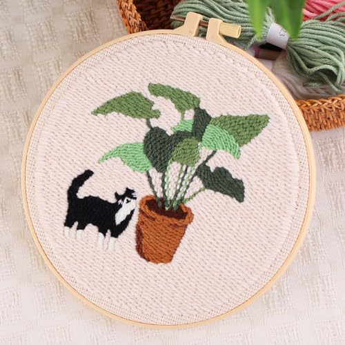 Image of Harimauu Harimau 3 Pcs Punch Needle Embroidery Starter Kits for Beginner Kids,Punch Needle Fabric with Pattern,Threader, Yarns,Pinch Needle, Embroidery Hoops & Rug Punch, 65216+65217+65218 3set