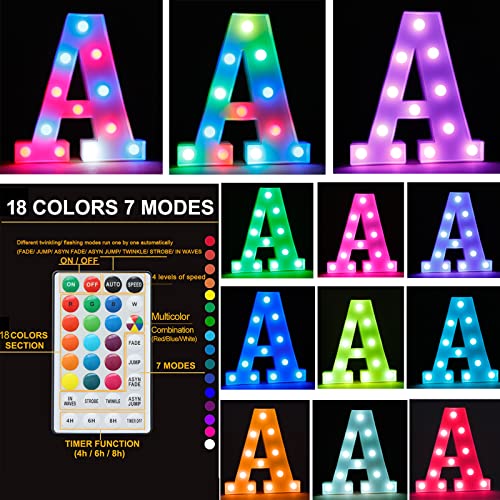 Image of LED Marquee Letter Lights, 18 Colors Changing Light Up Letters with Remote, RGB Alphabet Letters Sign for Girls Boys Gift Birthday Party Night Light Bedroom Wedding Christmas Decor-Colorful E