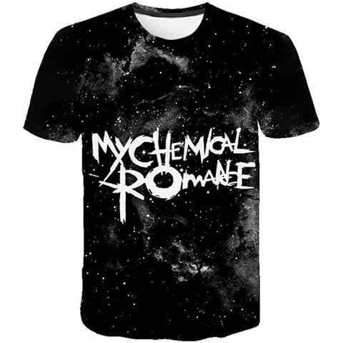 NMNMNM Black T-Shirt My Chemical Romance Short-Sleeved 3D Digital Printing Round Neck Fashion Mens and Womens T-Shirt Cover