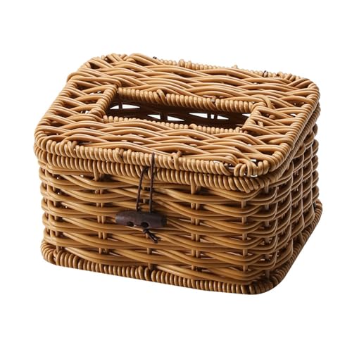 Montesy Imitation Rattan Rectangular Tissue Box Covers Napkin Dispenser Decorative Woven Paper Towel Holder for Home and Office
