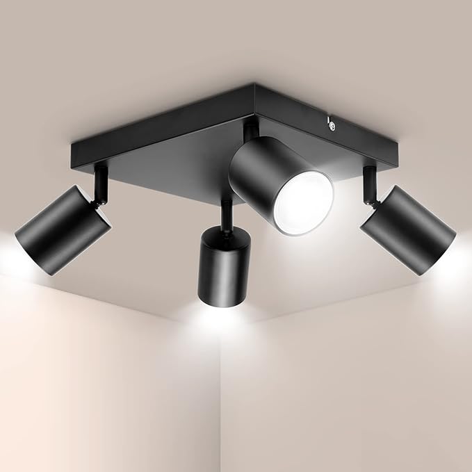 Ketom Adjustable 4 Way Ceiling Spotlight Fitting, GU10 LED Ceiling