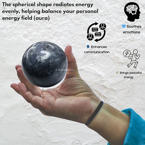 Image of Certified Iolite Crystal Ball for Meditation - Premium Crystal Vastu Items for Home and Feng Shui Items for Good Luck - Ideal for Pooja Supplies and Spiritual Practices (1.5 inch Inch)