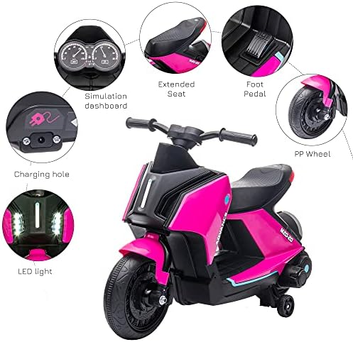 HOMCOM 6V Kids Electric Motorbike Ride On Toy w/ Music Headlights Safety Training Wheels for Girls Boy 2-4 Years Pink(UK370-168V70PK0331)