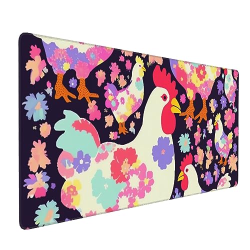Tapis de souris antidérapant grand format floral et bords cousus