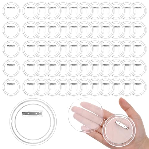 60PCS 3 Inch Clear Button Pins, Acrylic Blank Round Photo Bulk Custom Badge Kit for Picture Badge Make Your Own Buttons Christmas Crafts DIY Supplies