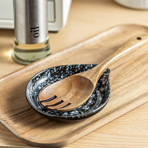 Image of LAUCHUH Spoon Rest for Stove Top, 5 inch Ceramic Spoon Holder for Kitchen Counter Large Ladle Holder for Spatula, Spoons or Tong, Farmhouse Kitchen Decor, Heat-Resistant, Starry Black
