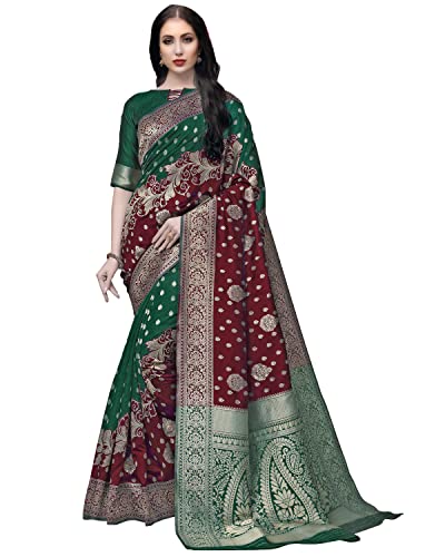 Image of COTTON SHOPY Women kanchipuram Silk Blend saree with blouse piece