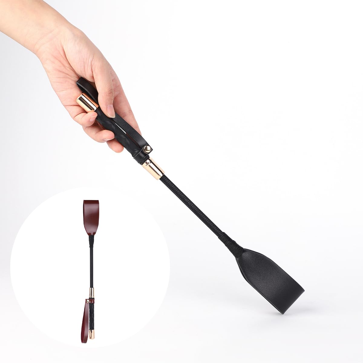 Fusta de 34 cm para caballo con mango de gel antideslizante (rojo retro)