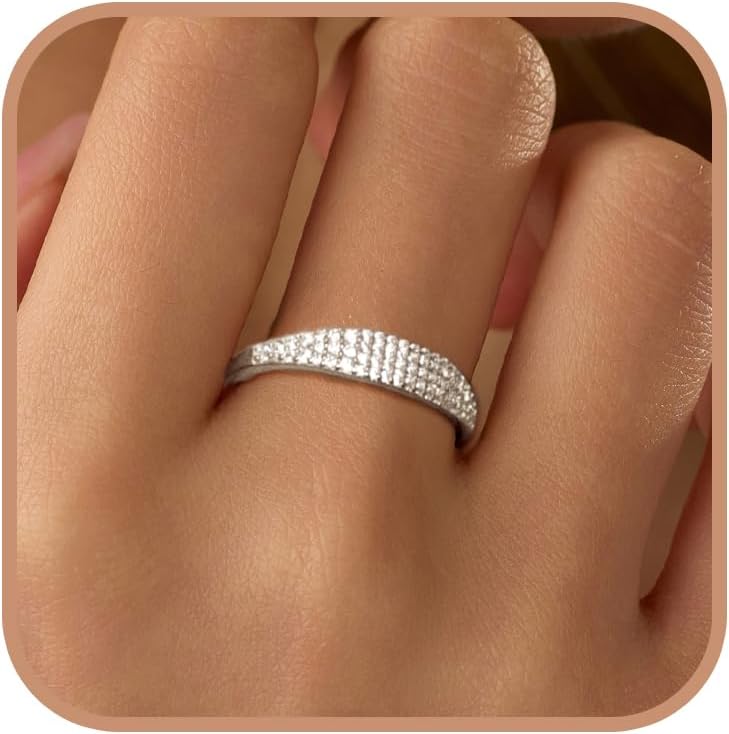 14K Gold Plated Slim Signet Ring for Women,925 Sterling Silver Cubic Zirconia Eternity Stackable Ring for Mother Wedding Graduation Jewelry Gifts Size 6-8