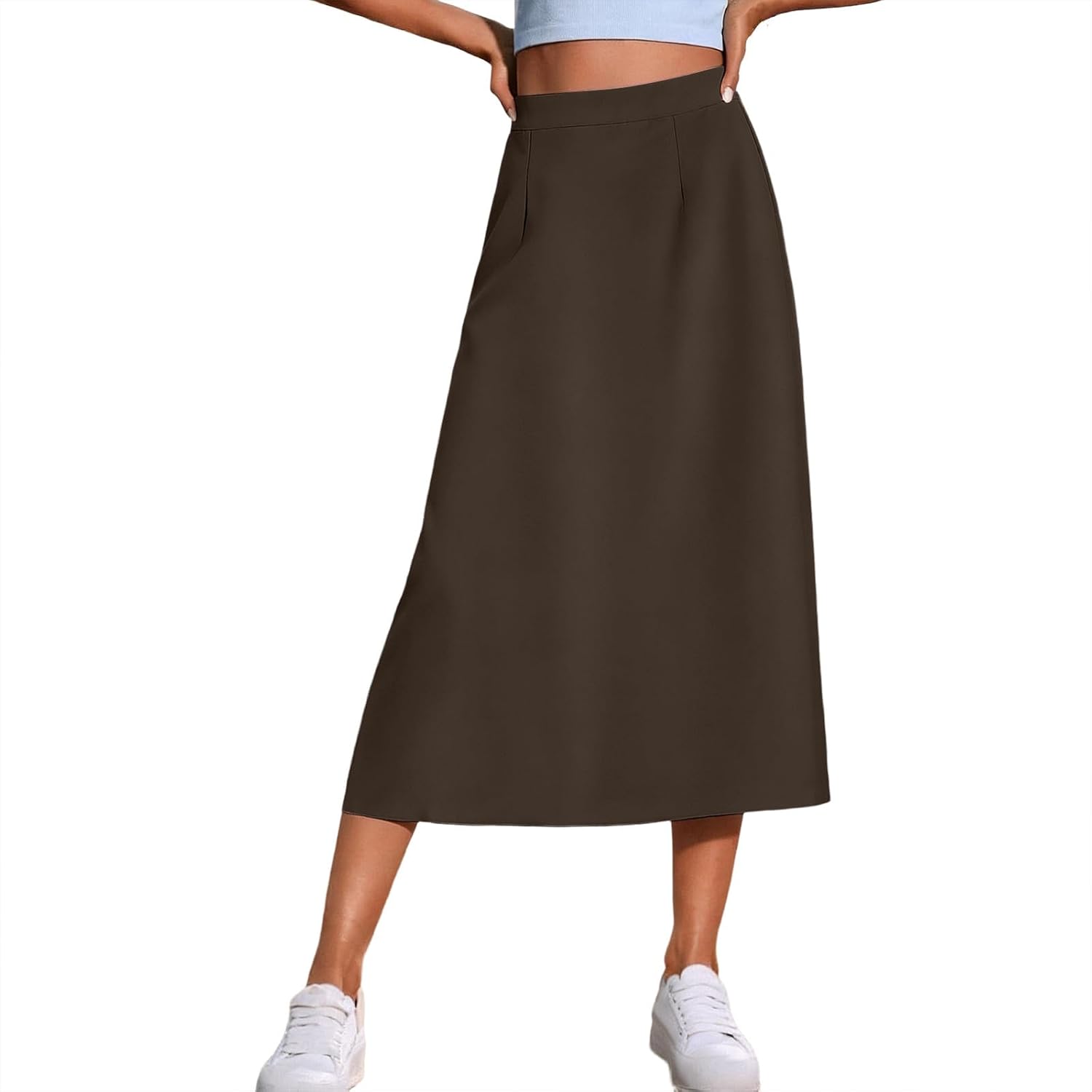 Women's Flowy Maxi Skirts Elastic High Waisted Casual A-Line Long Skirt with Pockets Solid Trendy Fashion Skirts