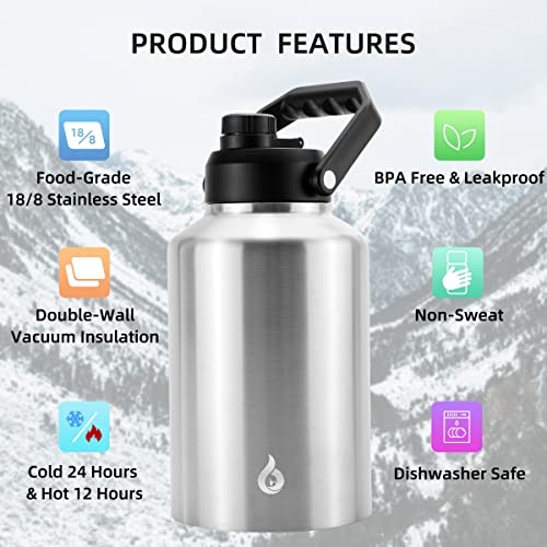 Image of BJPKPK 128oz Insulated Water Bottle, 1 Gallon Water Jug, Stainless Steel