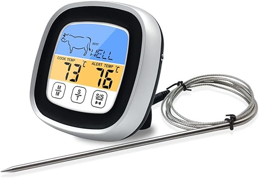 Fleischthermometer Digital Grillthermometer mit Touchscreen-Farb-LED-Display, Temperaturbereich bis 300 °C, für Grill, Raucher, Küche