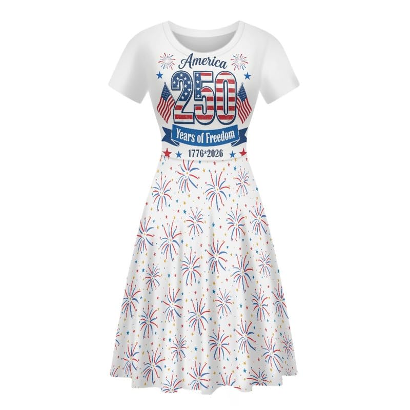 Image of Irisjudy T Shirt Dress for Women Short Sleeve Girls Short Sleeve Dress Plus Size, O Neck Knee Length Midi Dress for Ladies