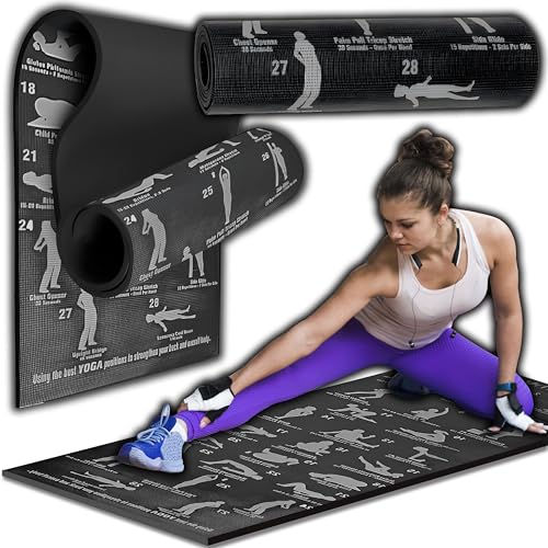 Retoo Yogamatta halkfri miljövänlig träningsmatta med bärrem tjock övnings- och träningsmatta för yoga pilates och fitness 28 position (175 cm...