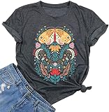 Women Vintage Boho Shirt Moon Moth Flower Tops Butterfly Floral Graphic Tees Casual Short Sleeve Sum