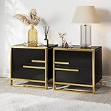 HERNEST Modern Nightstand Set of 2 Storage Cabinet with Solid Wood 2 Drawer Sofa Bedside End Table...