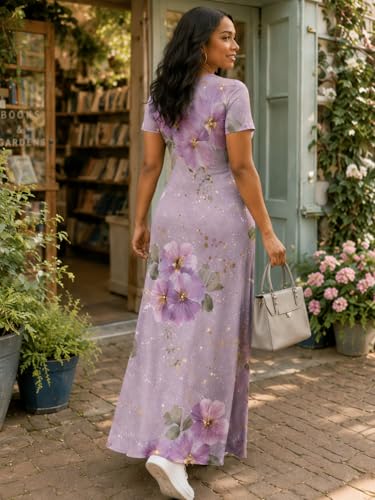 Image of SUZONANA Plus Size Dresses for Women Summer Casual Maxi Dress Short Sleeve Loose Vacation Dress