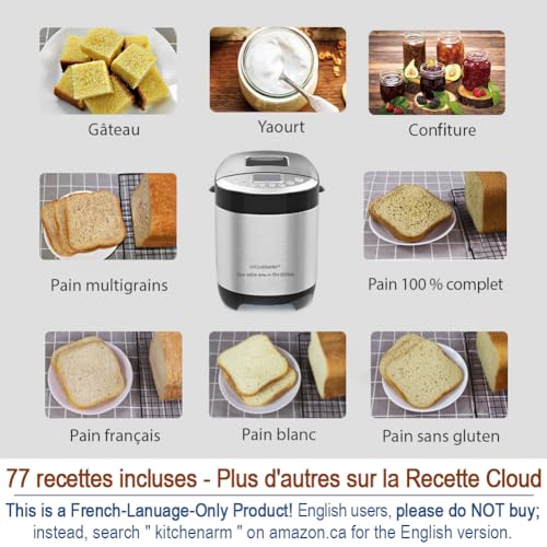 KITCHENARM 29 en 1 Machine à pain intelligente avec une interface utilisateur et une documentation 100% en français - 2 LB Machine à pain en acier inoxydable avec réglages sans gluten et pain complet by KITCHENARM - Image 6