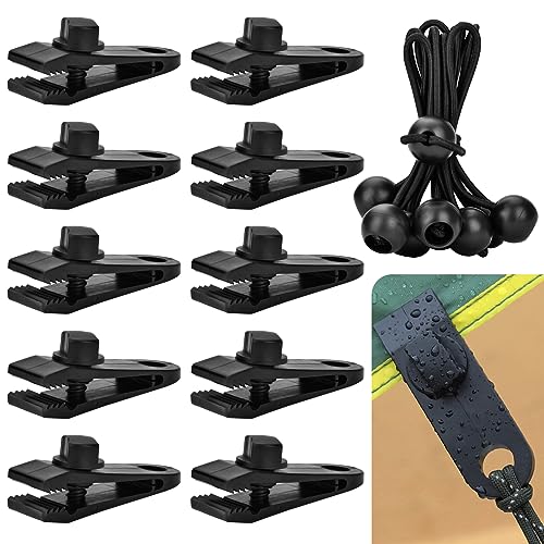 20 PCS Upgrade Large Tarp Clips with Ball Bungee Cords Locking Thumb Screw Clip for Awning Camping Plastic Tent Clips Tarp Clamps Tent Fastener Clips Canvas Clips Tarpaulin Clip Car Cover Clips