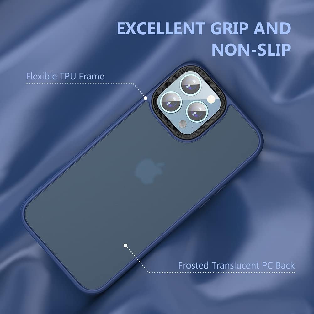 yootech Shockproof Compatible with iPhone 13 Pro Case 6.1 inch DIY Button Colors, Translucent Matte Hard PC Back & Soft Silicone Edges Slim Phone Case (Blue)