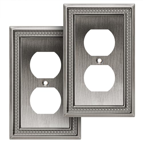 Image of Henne Bery Sunken Pearls Heavy Duty Decorative Wall Plate Switch Plate Outlet Cover (Single Duplex, 2 Pack, Heirloom Silver)