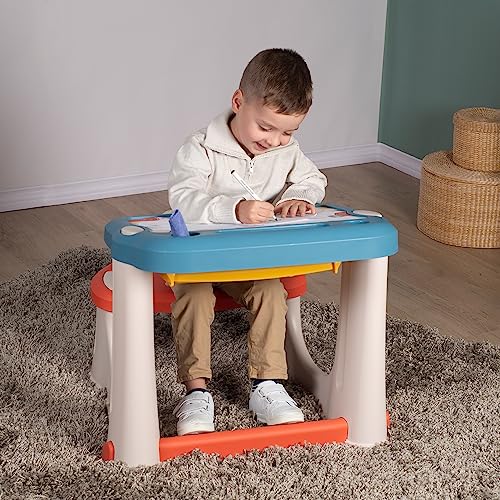Smoby - Pupitre Magique - Bureau pour Enfant - Feutre Effaçable - 3 Rangements + Tiroir à Glissières - 12 Accessoires Inclus - A Partir de 2 Ans - Fabrication Française