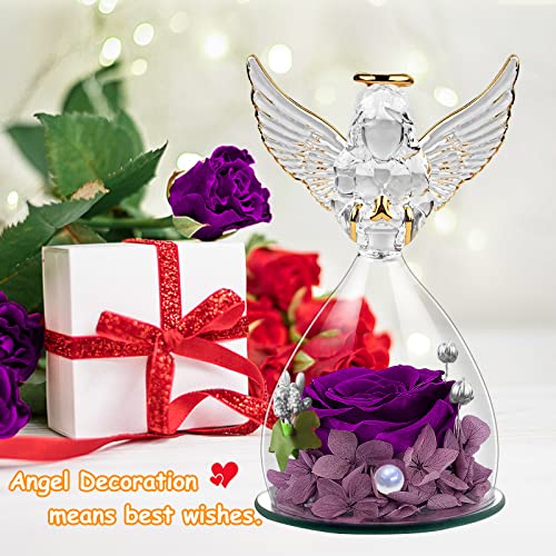 Ahnner Mom Gifts For Mothers Day Angel Roses Gifts For Women Wife Girlfriend Mom Grandma, Preserved Flowers Glass Angel With Real Rose Inside Gifts For Valentine's Day Birthday Christmas (Purple) #TOP4