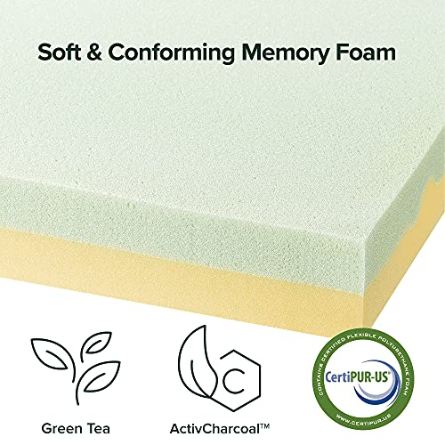 Image of Zinus 4 Inch Green Tea TorsoTec Memory Foam Mattress Topper, Pressure-Relieving, Lumbar Support, CertiPUR-US Certified, Twin