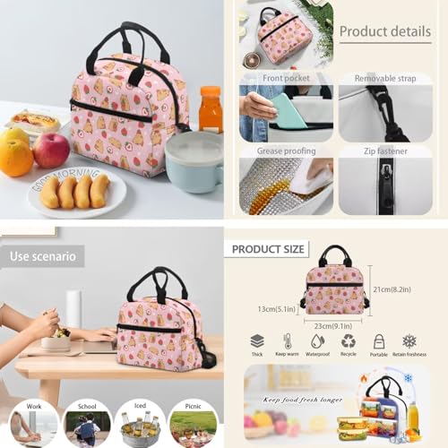 Capybara Backpack for Girls 6-8 8-10 10-12 Kawaii Girls School Backpack with Lunch Bag Pencil Case Water Bottle Sleeve 4 Pcs Kids Bookbag for Elementary School Schoolbag, Strawberry4