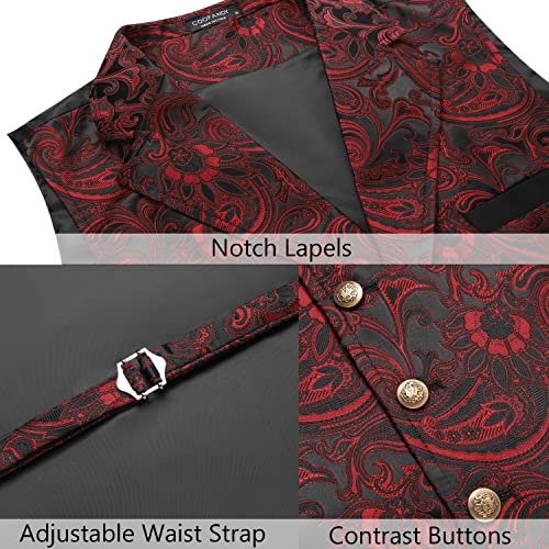 Coofandy Mens Suit Vest Red/Black Paisley Floral Tuxedo Vest Formal Waistcoat Steampunk Vest With Single Breasted Wine Red, Xx-Large #TOP4